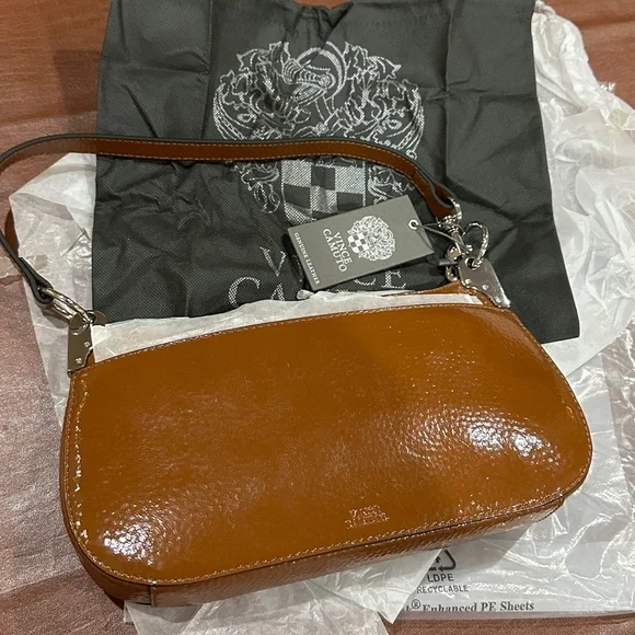 NWT Vince Camuto Genuine convertible Leather Crossbody Satchel in toffee brown - Picture 1 of 16